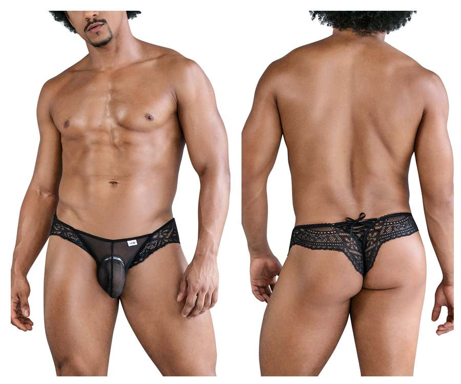CandyMan 99828 Mens Lace-Mesh Thong Brief Black