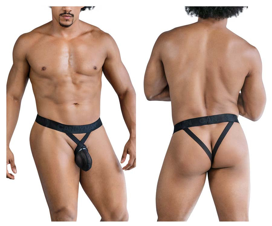 CandyMan 99847 Mens Mesh Jockstrap Thong Black