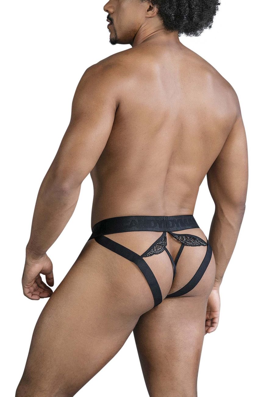 CandyMan 99849 Mens Lace-Mesh Lingerie Thongs Black
