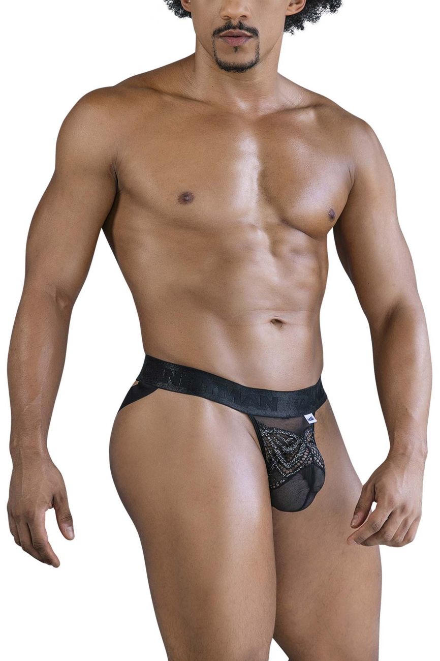 CandyMan 99849 Mens Lace-Mesh Lingerie Thongs Black