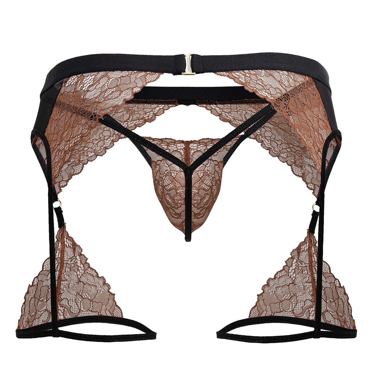 CandyMan 99854 Mens Garterbelt Lace-Garter Outfit Black-Terracotta