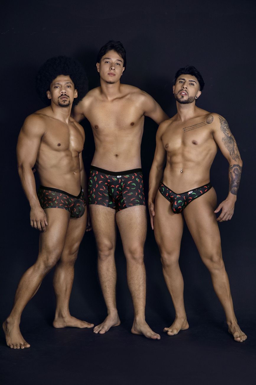 CandyMan 99873 Mens Breathable Mesh Chilli Pepper Trunks Black Print