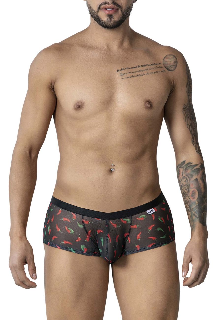 CandyMan 99873 Mens Breathable Mesh Chilli Pepper Trunks Black Print