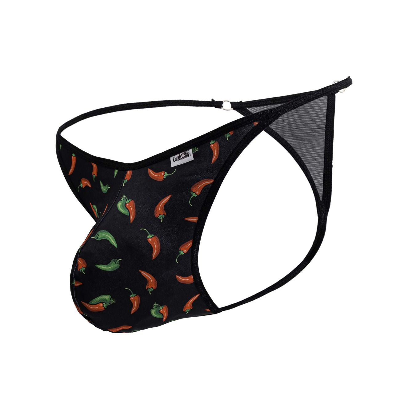 CandyMan 99875 Mens Breathable Mesh Chilli Pepper Thongs Black Print Plus Sizes