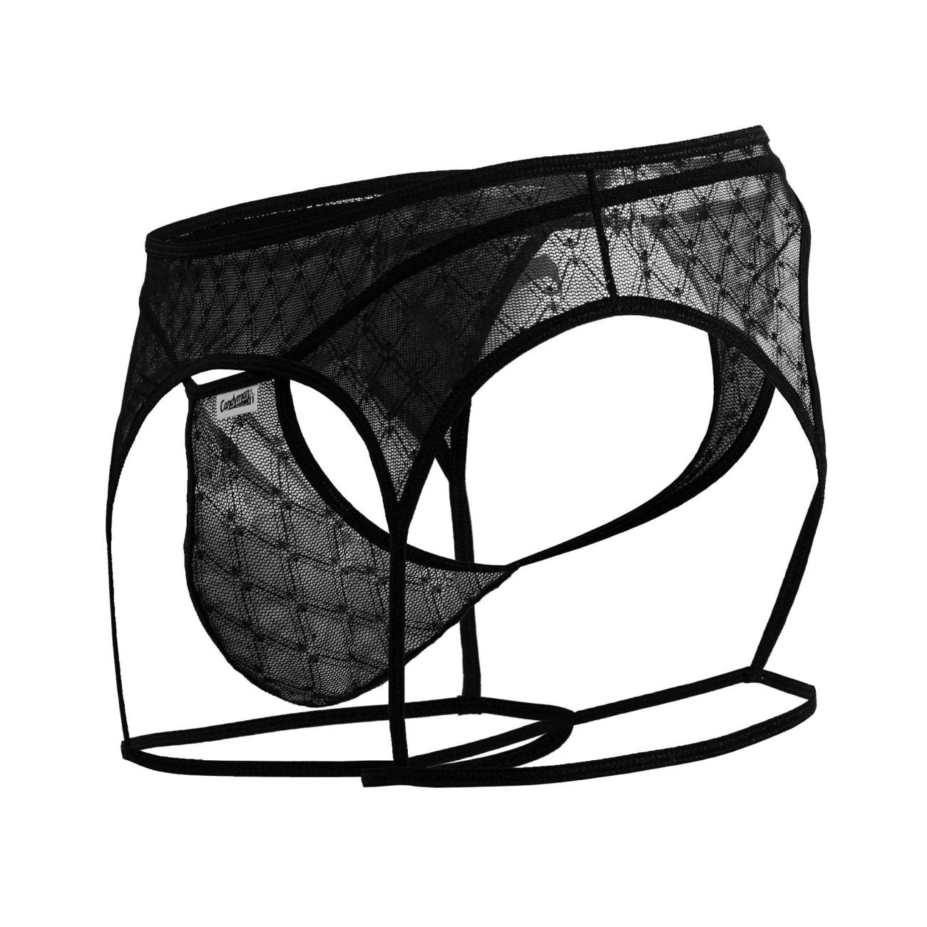 CandyMan 99898 Mens Geometric Mesh Garter Thongs Black