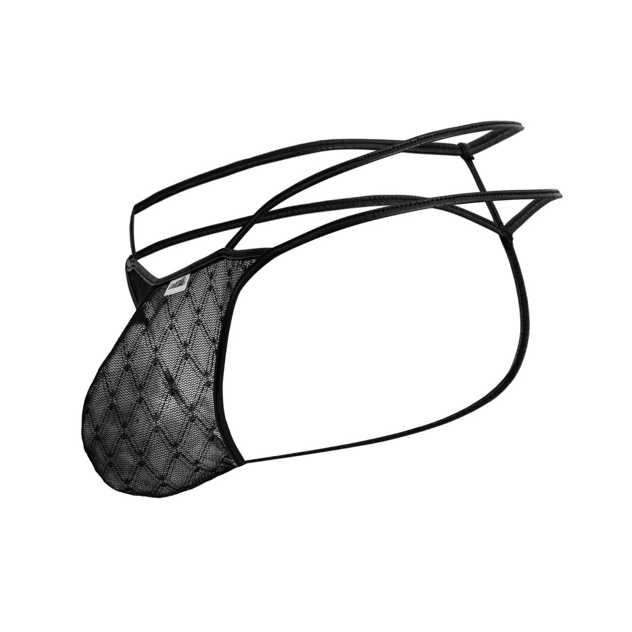 CandyMan 99903 Mens Strappy Geometric Mesh Thongs Black Plus Sizes