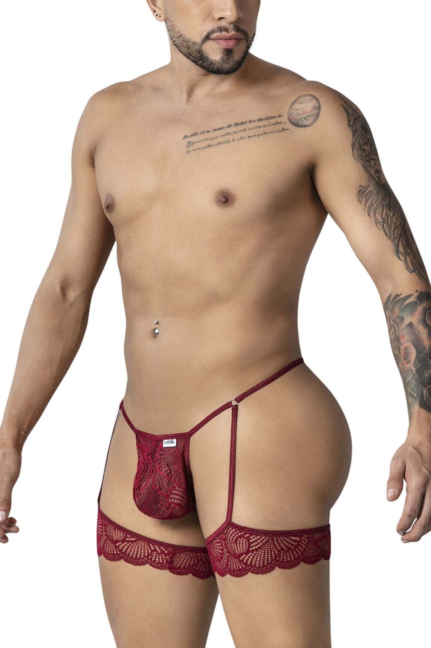 CandyMan 99906 Mens Sexy Garter Lace Thongs Burgundy Plus Sizes