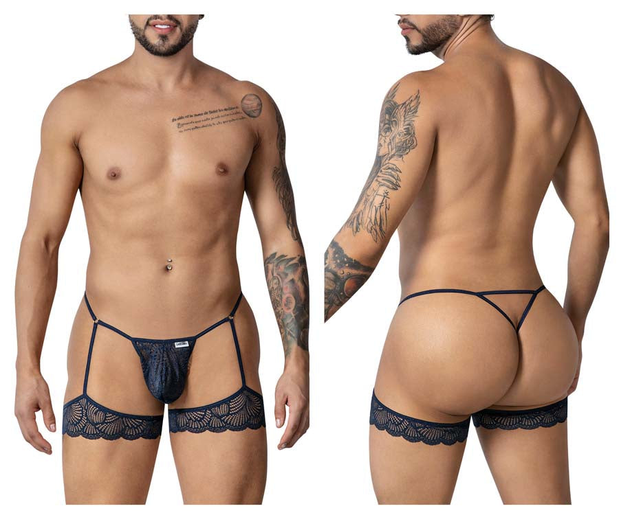 CandyMan 99906 Mens Sexy Garter Lace Thongs Navy