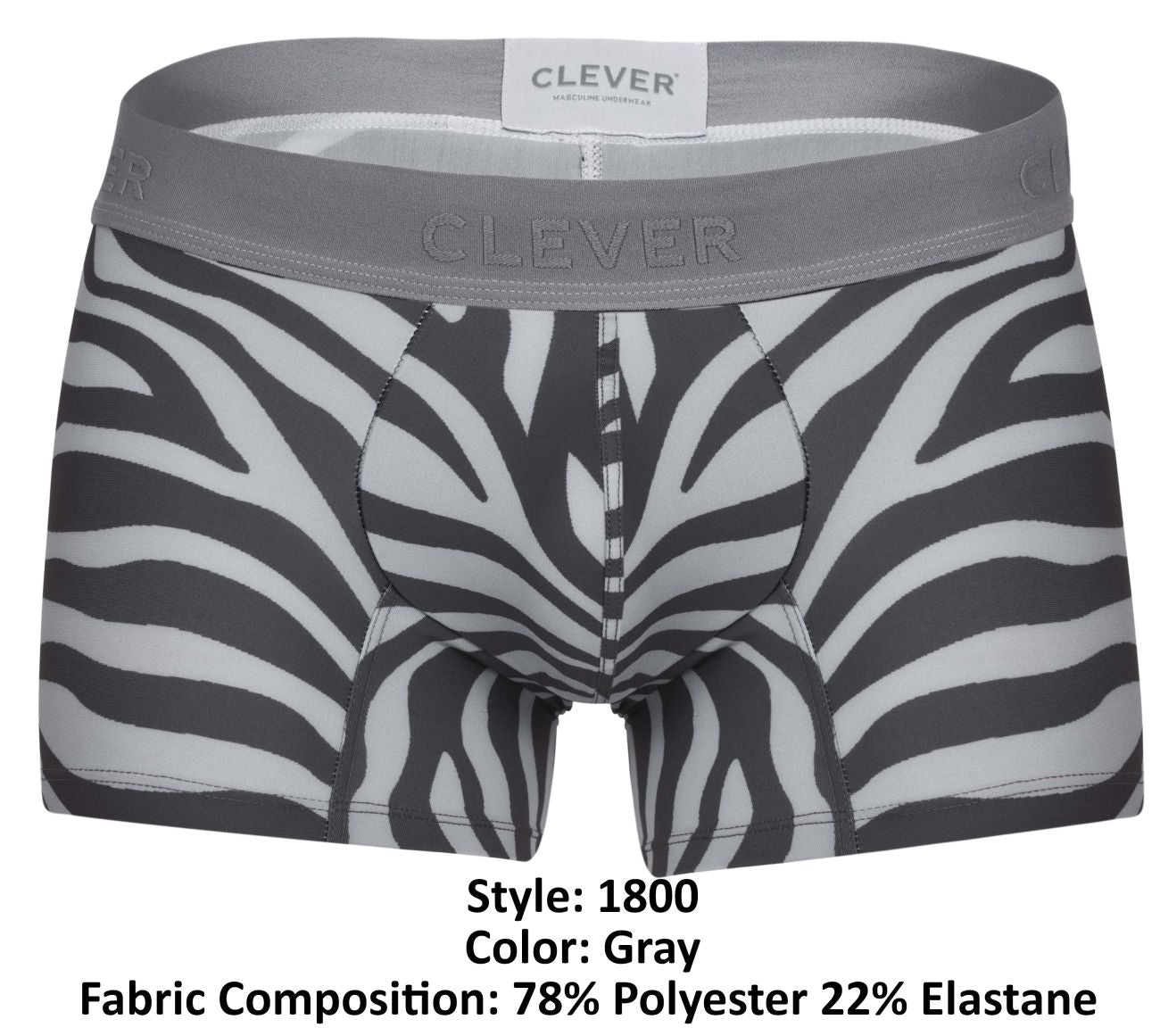 Clever 1800 Cebra Mens Zebra Animal Print Trunks Gray