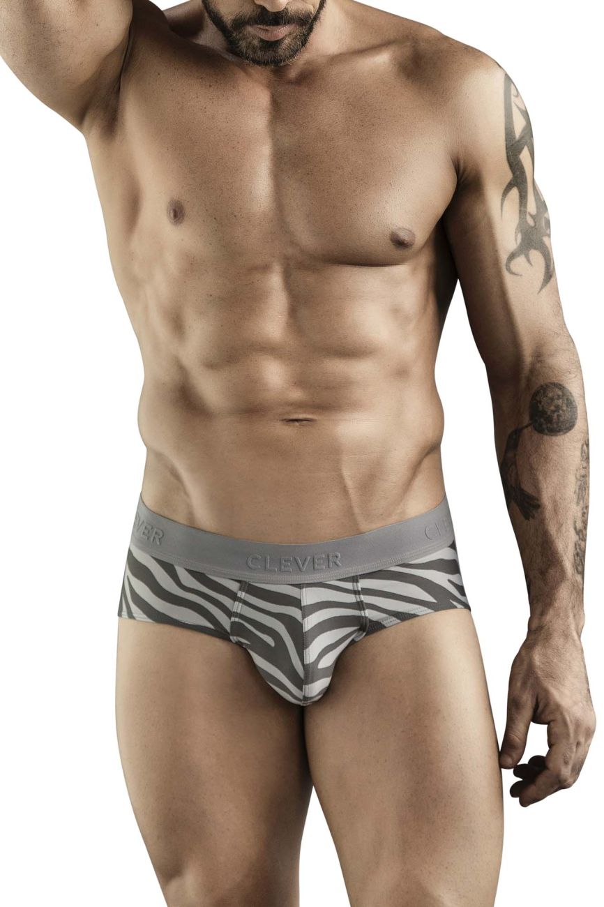 Clever 1801 Cebra Mens Zebra Animal Print Briefs Gray