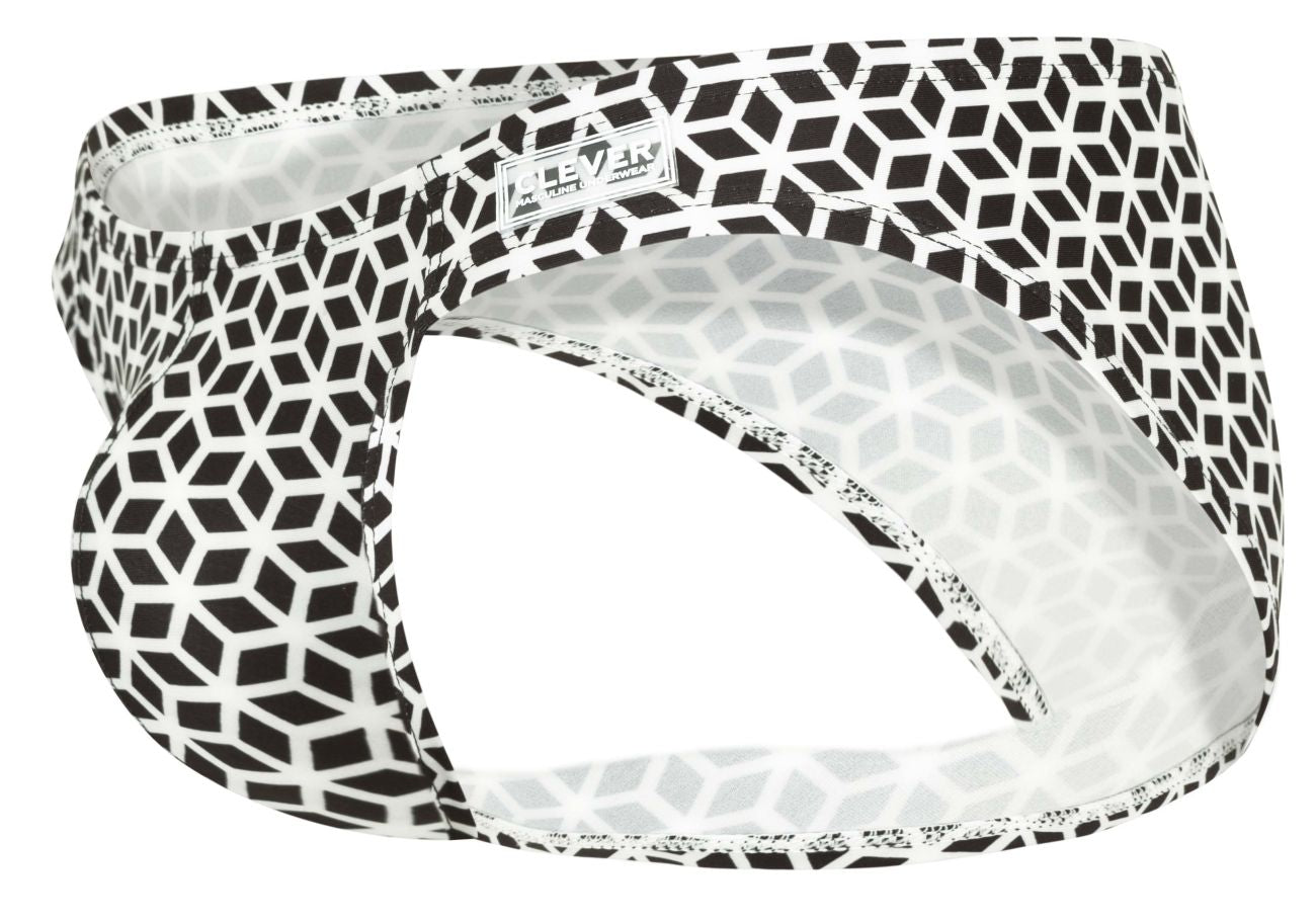 Clever 1857 Mens Cuadricula Second Skin Bikini Brief White Geometric