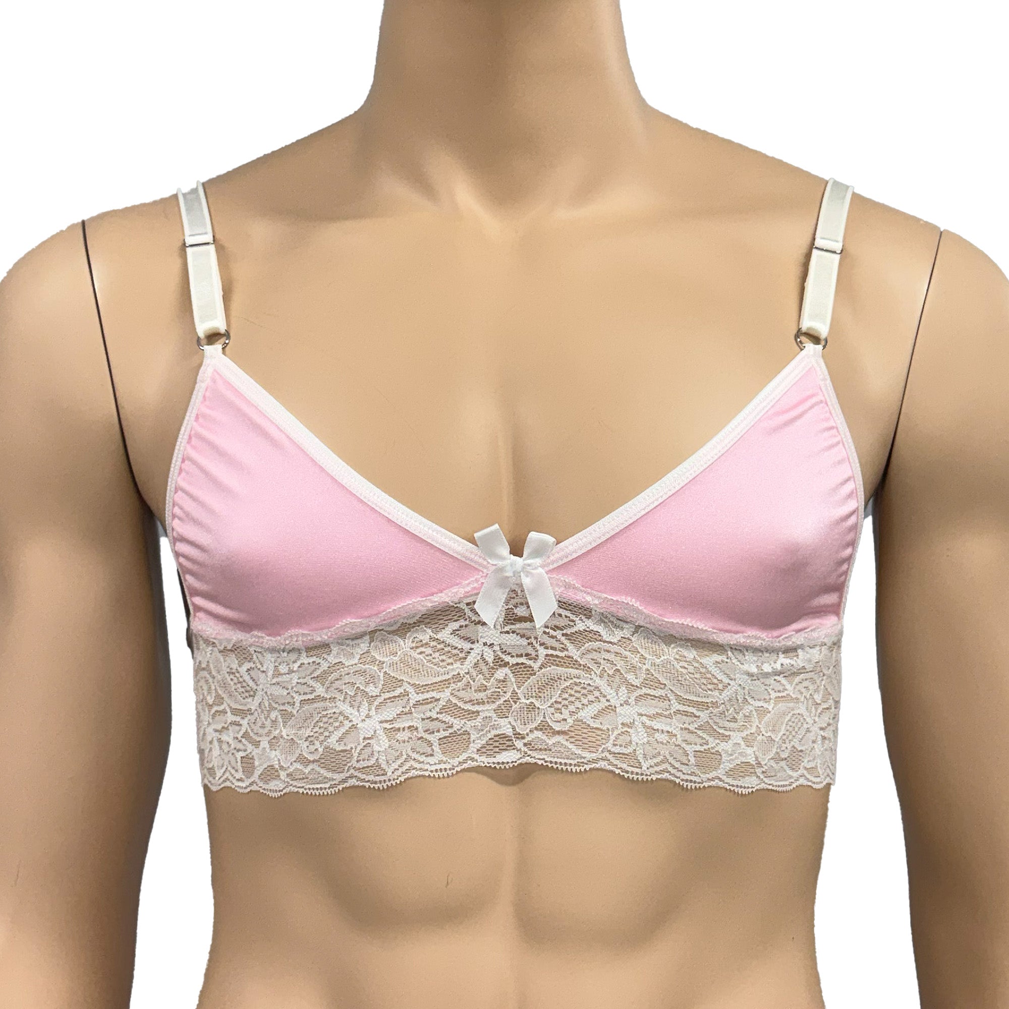 Mens Jackie & Lace Bra Top with Fun & Flirty Detail (light pink & white lace plus other colours)