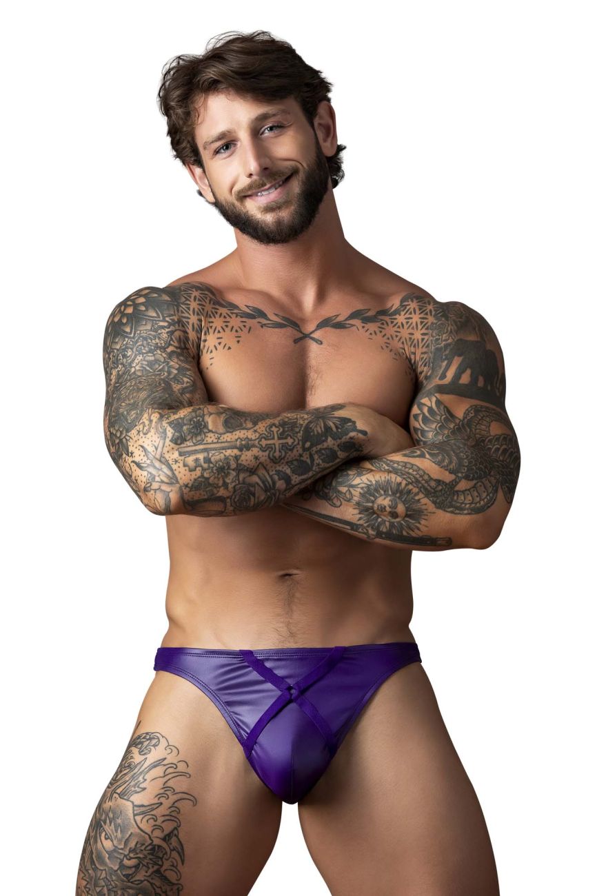 Male Power 447-302 Eggplant Crossover Mens Sexy Thong Plum