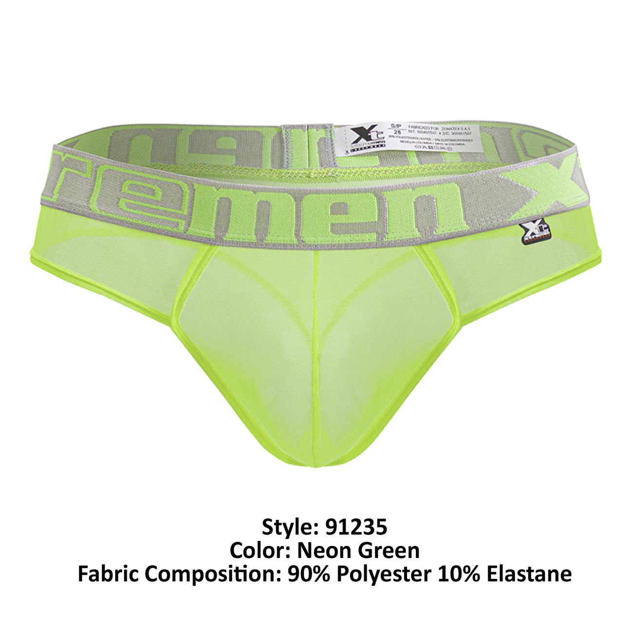 Xtremen 91235 Mens Sheer Microfiber Thong Neon Green