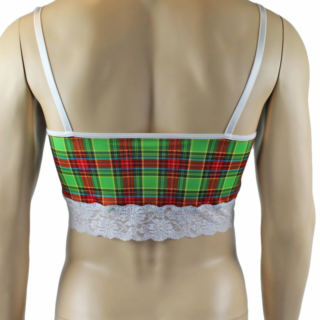 Mens Plaid Tartan Camisole Top & Boxer Brief Green and Red