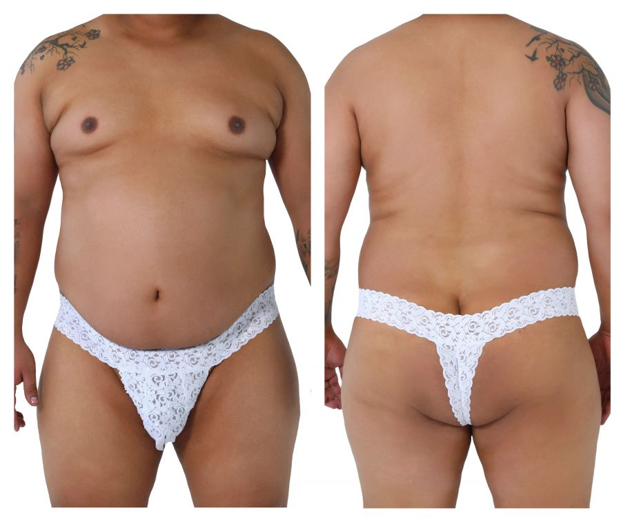 CandyMan 99315X Peek a Boo Lace Thongs White Plus Sizes