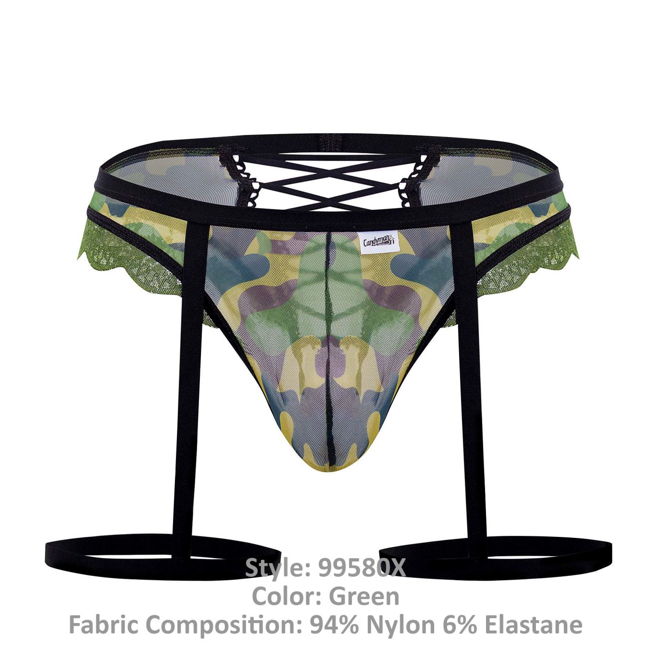 CandyMan 99580X Garter Camo Thongs Green Plus Sizes