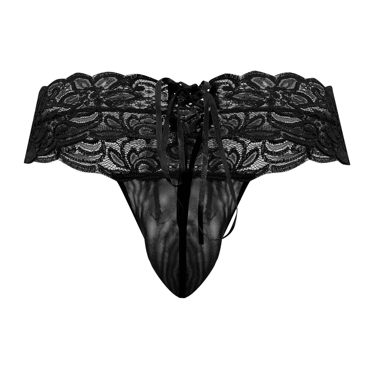 CandyMan 99595X Lace Thongs Black Plus Sizes