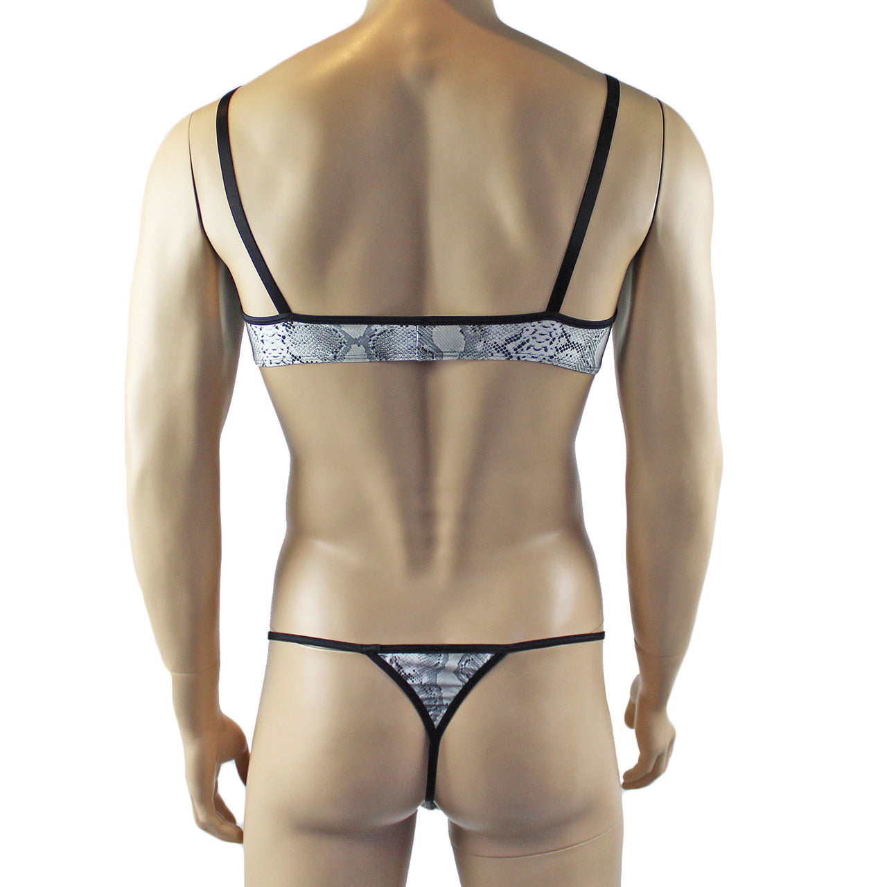 Mens Grey Snake Print Bra Top for Males & G string