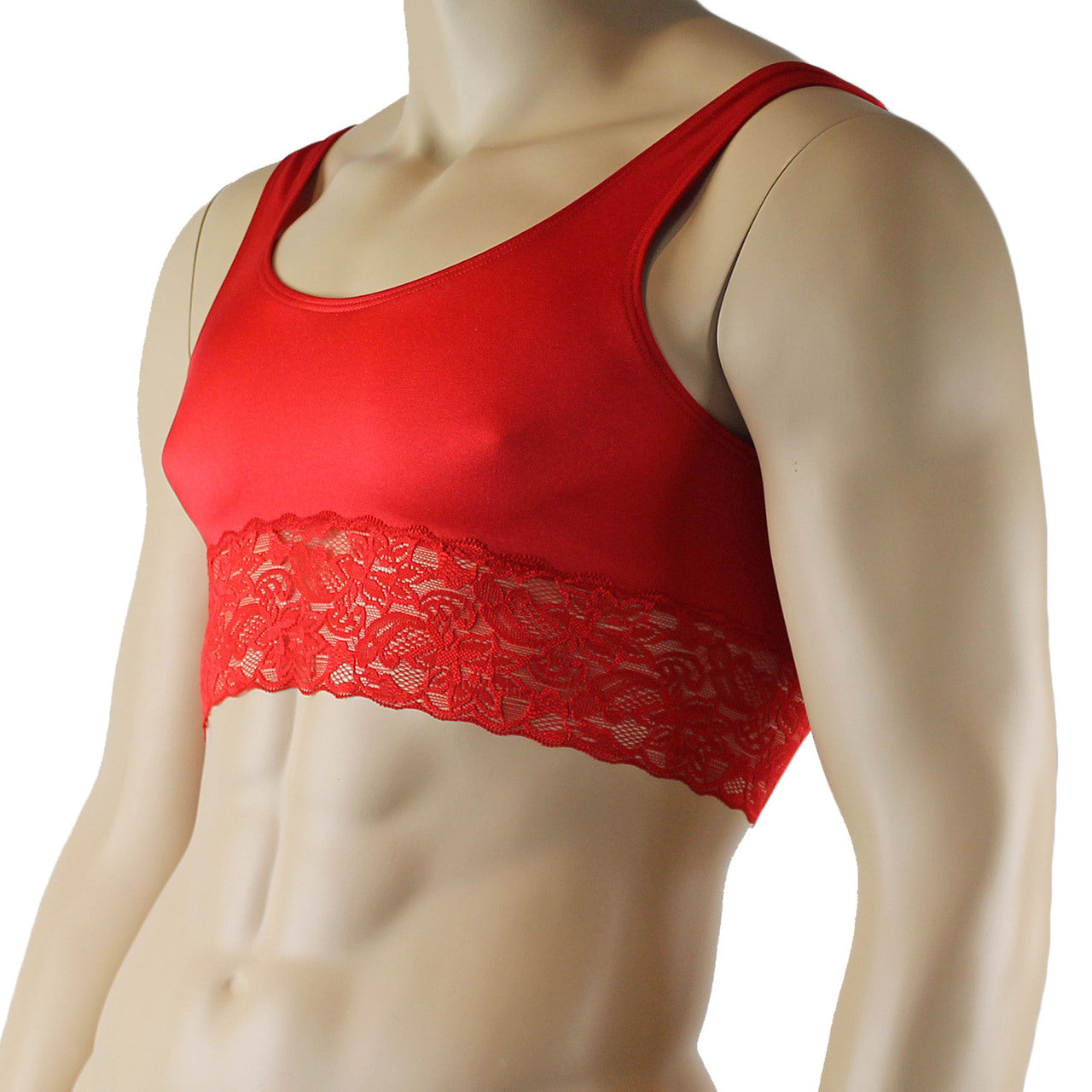 Male Penny Lingerie Bra Camisole Top with Lace Red