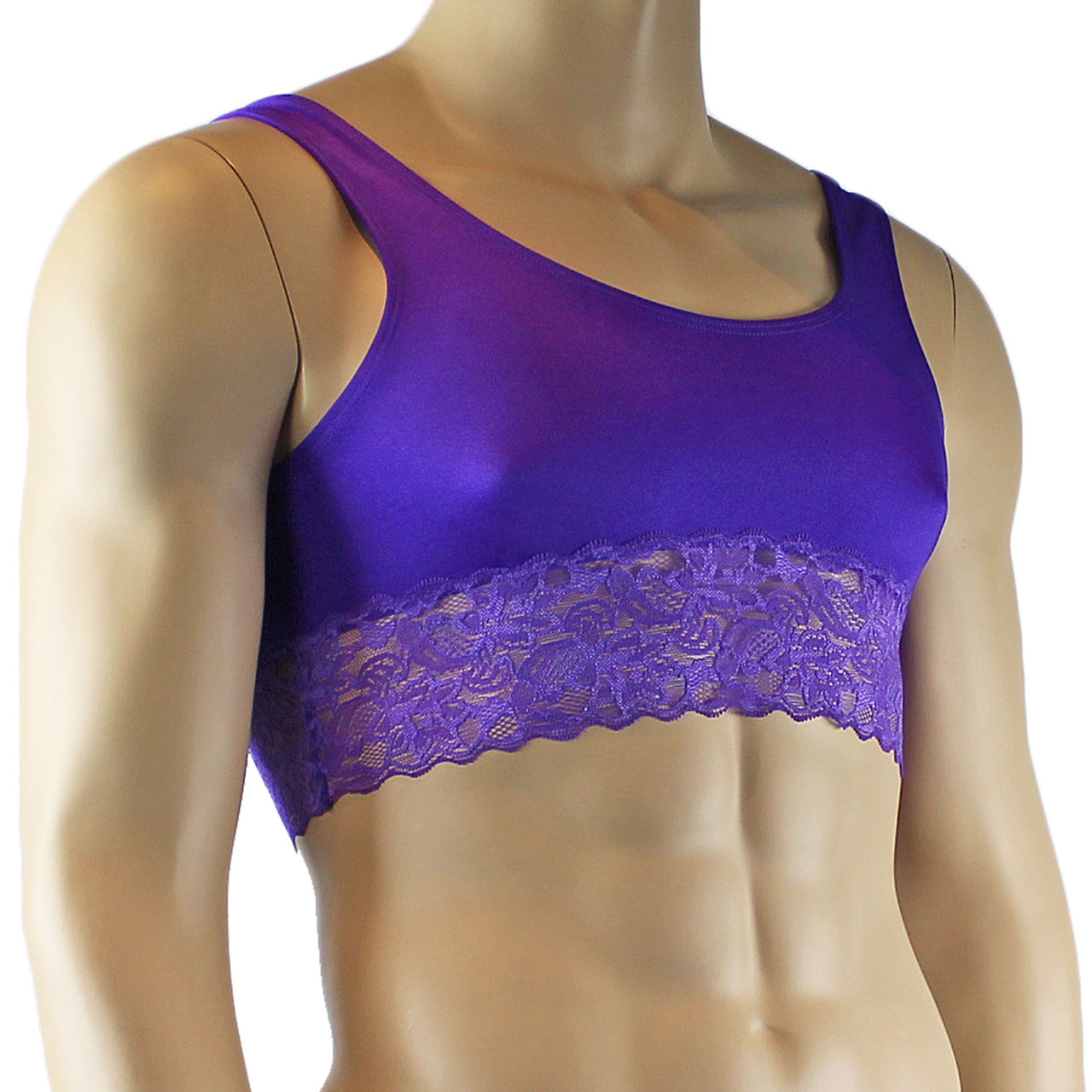 Male Penny Lingerie Bra Camisole Top with Lace Purple