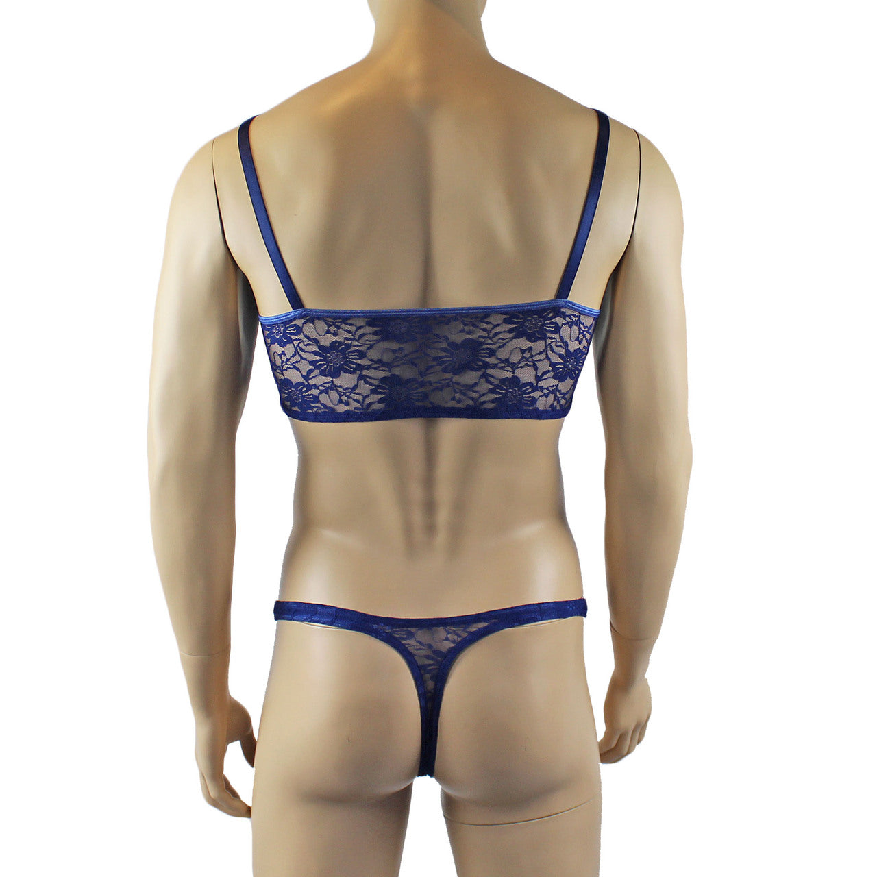 LAST ORDERS - Mens Sexy Lace Crop Top Bra and Matching Lace Thong Navy
