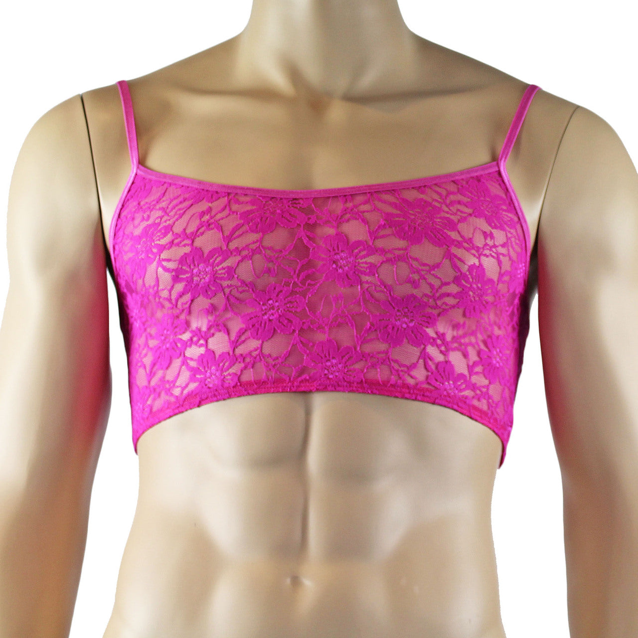 Mens Sexy Lace Crop Bra Top Camisole Black Male Lingerie Neon Pink