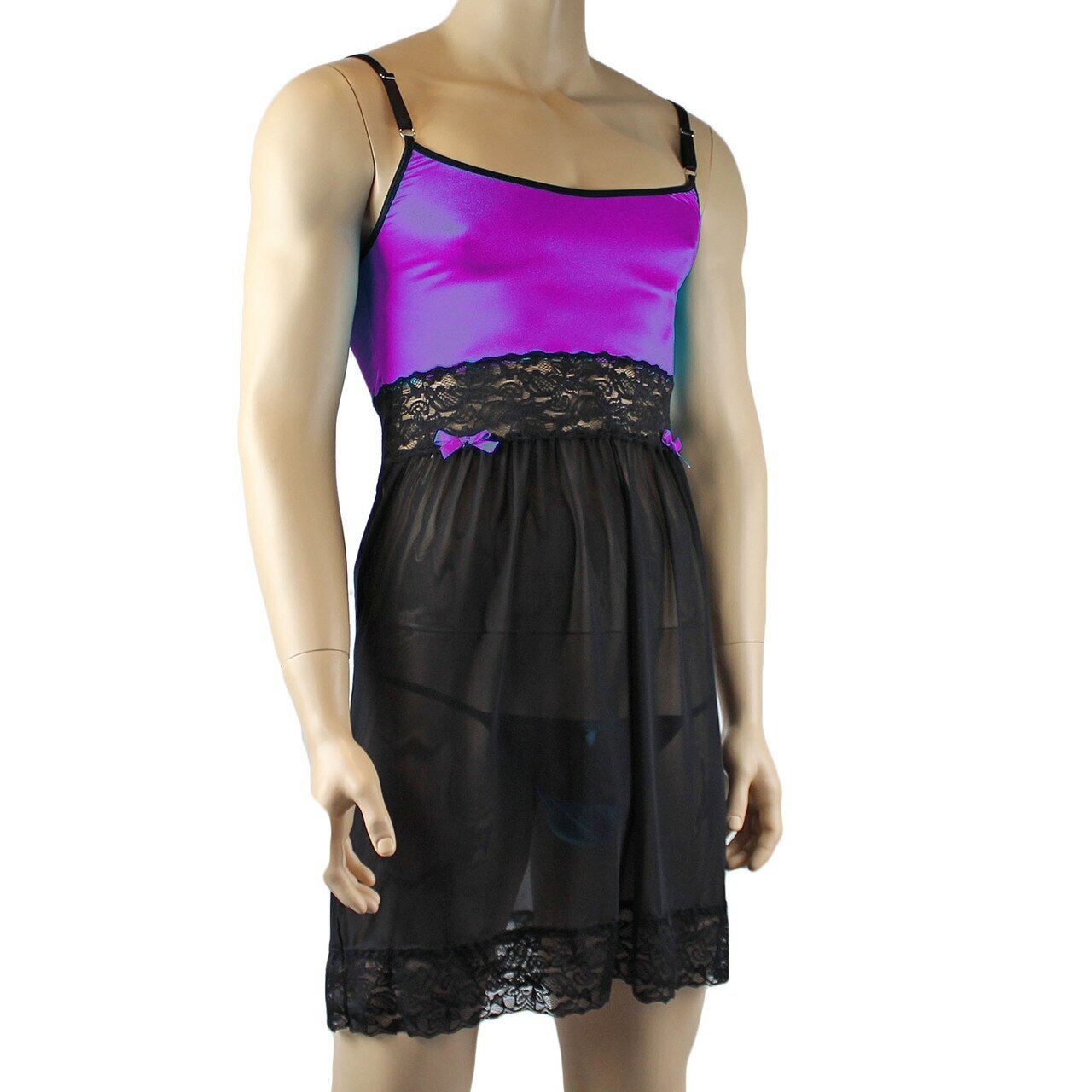 Mens Joanne Sexy Lingerie Nightwear Chemise with G string - Sizes up to 3XL Purple & Black