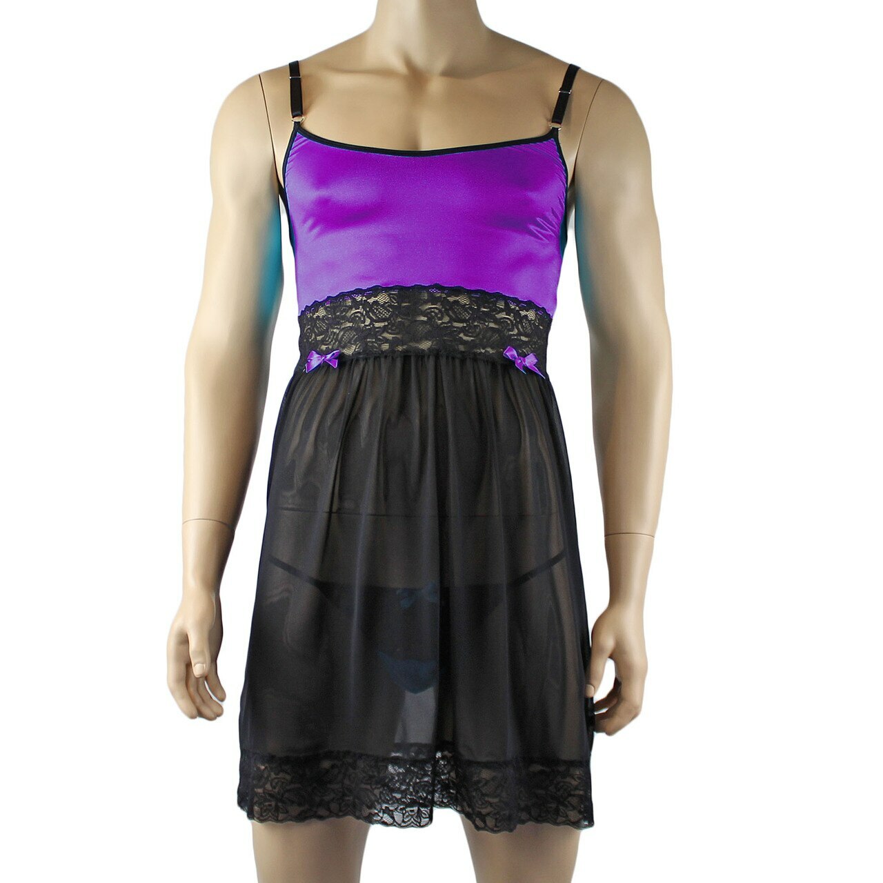 Mens Joanne Sexy Lingerie Nightwear Chemise with G string - Sizes up to 3XL Purple & Black