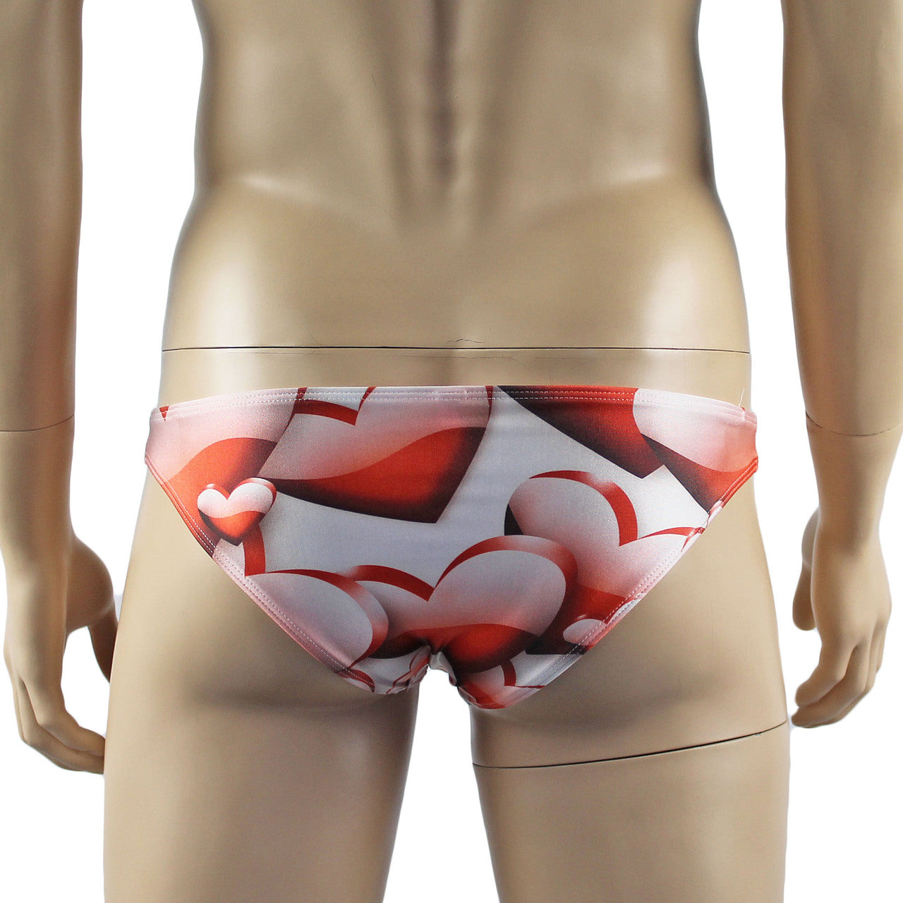 Male Big Heart Print Lingerie Bikini Brief with Sexy Back