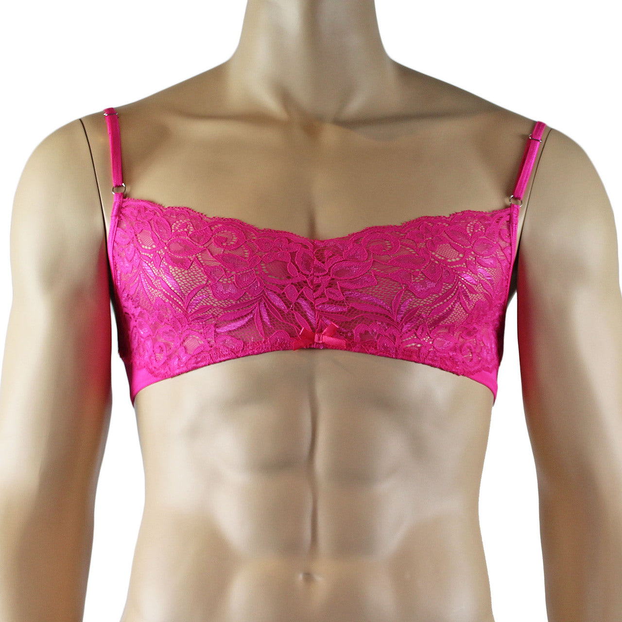 Mens Kristy Lace & Mesh Bra Top with thin Straps Hot Pink