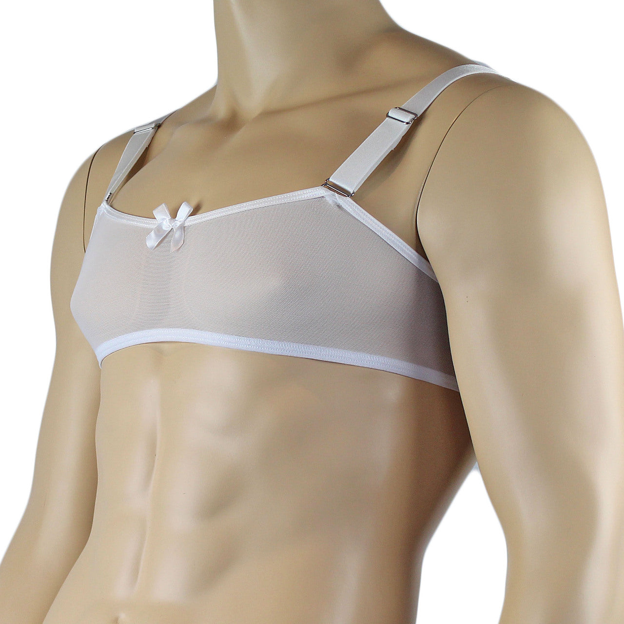 Mens Exotic Sheer Mesh Bra Top White