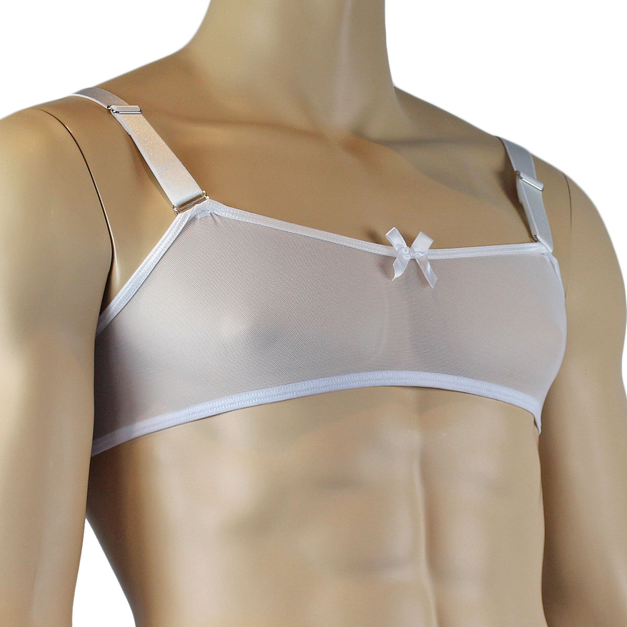 Mens Exotic Sheer Mesh Bra Top White