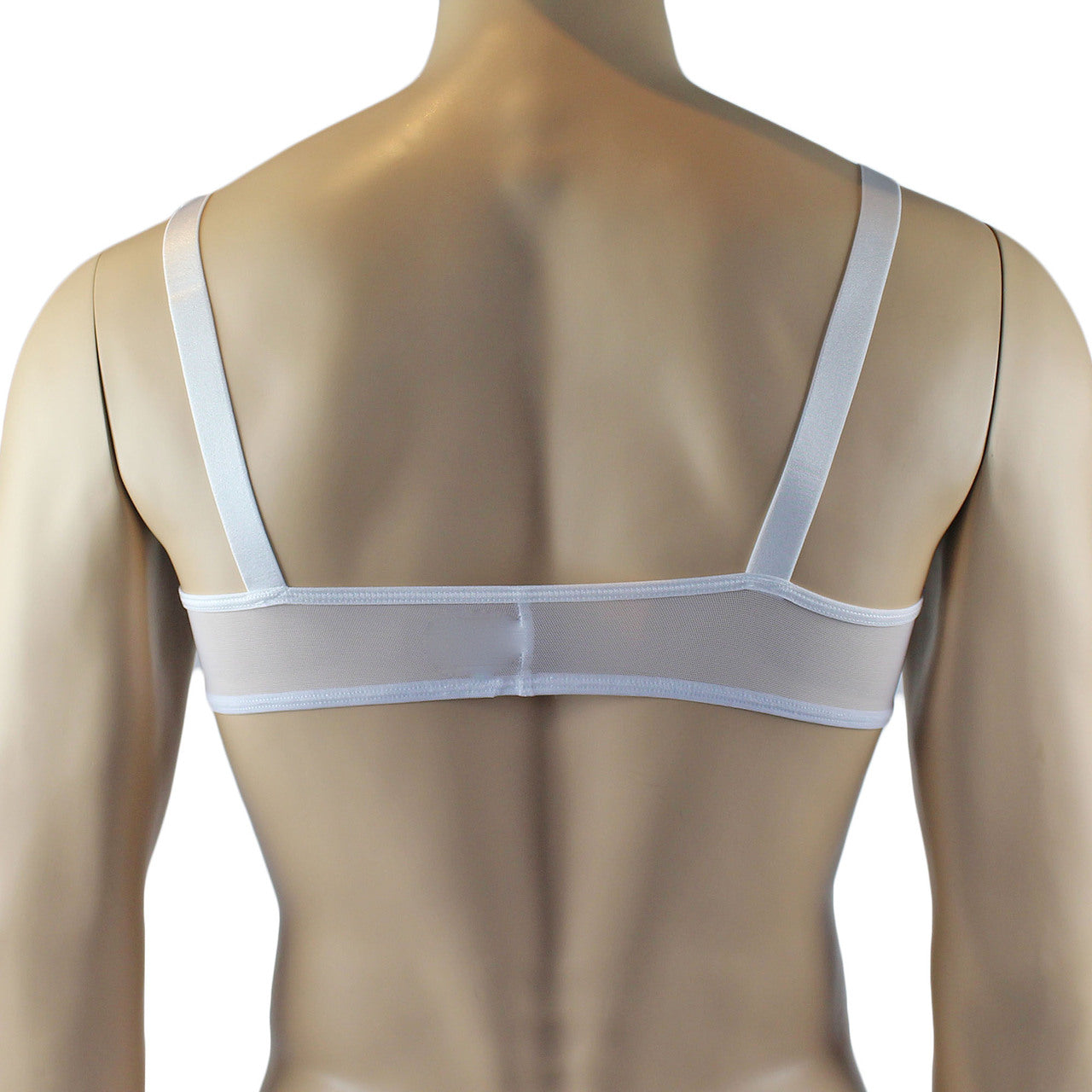 Mens Exotic Sheer Mesh Bra Top & G string White