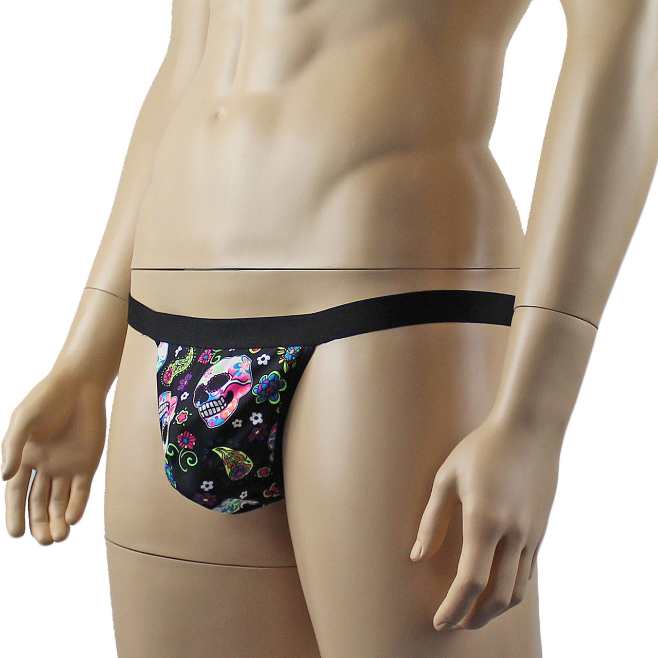 Mens Halloween Flower and Skull G string Thong with Elastic Band
