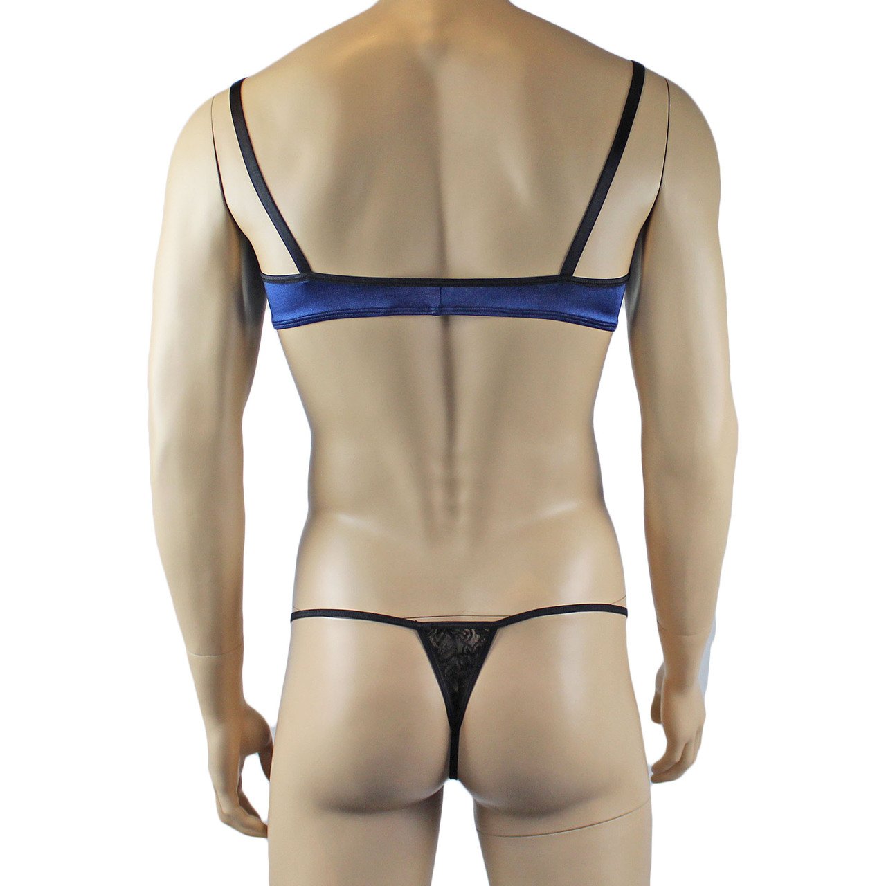 Mens Glamour Bra Top and Pouch G string with Lace Trim (navy & black plus other colours)