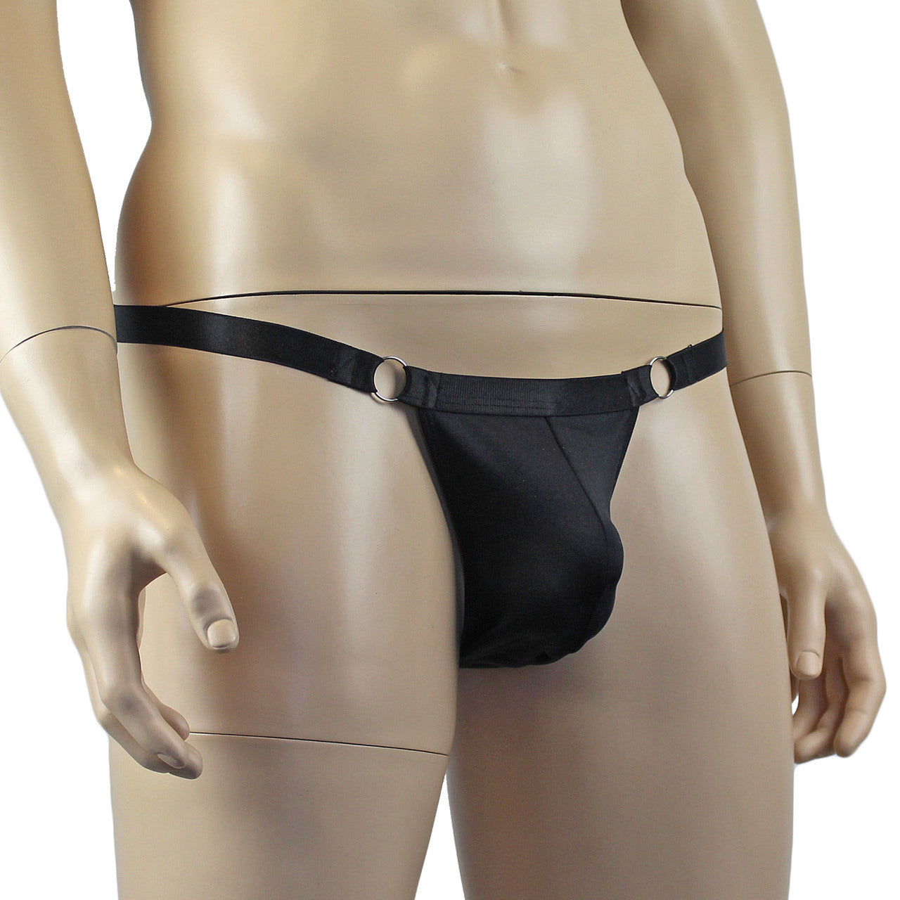 Male Jack Spandex Thong with Ring Sides and Adjustable Strap Black