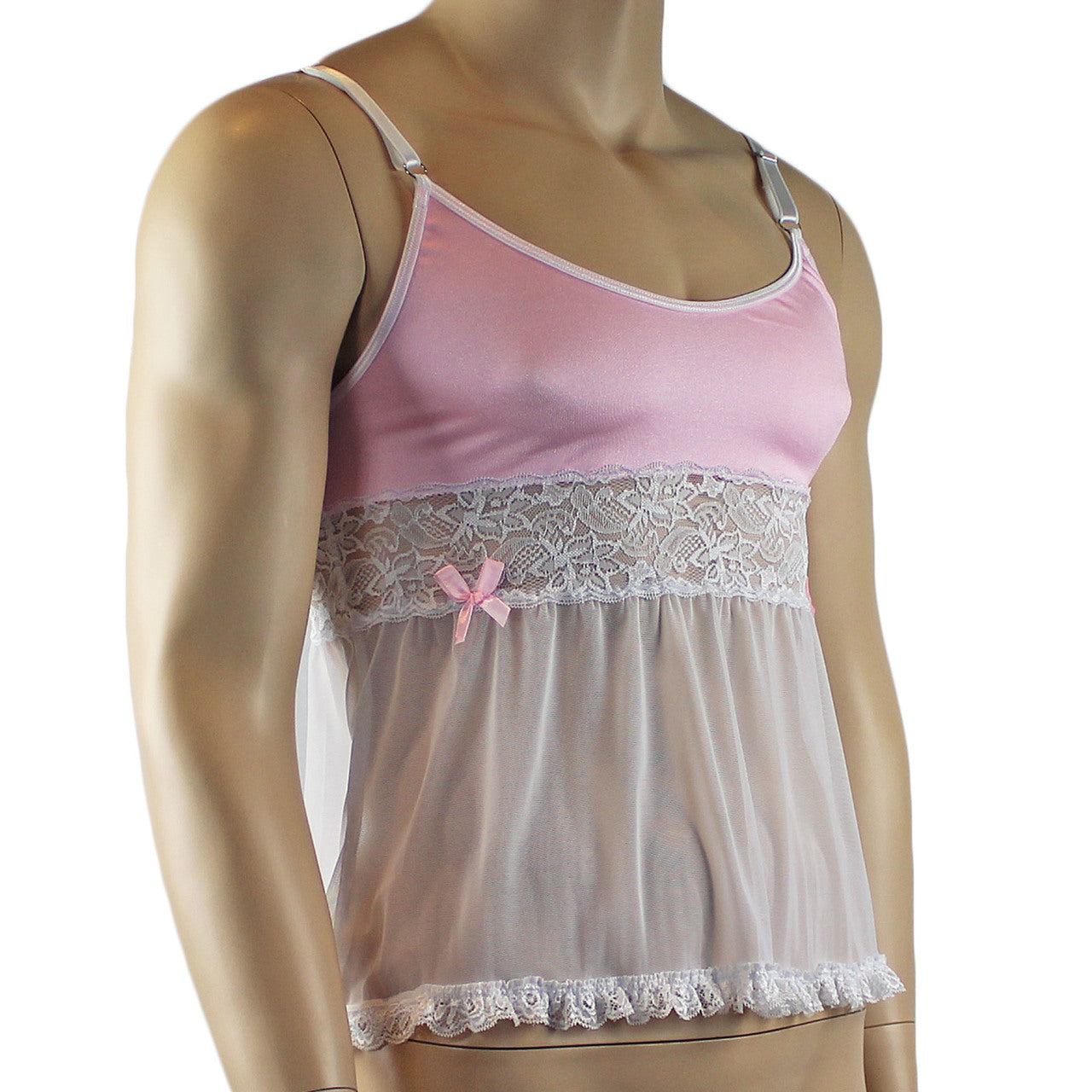 Mens Joanne Mini Babydoll Camisole - Sizes up to 3XL Light Pink & White