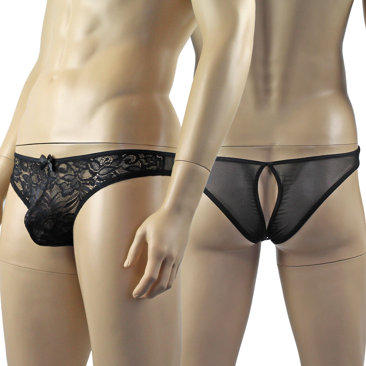 Mens Kristy Lace OPEN BACK Capri Brief, Male Panties (black plus other colours)