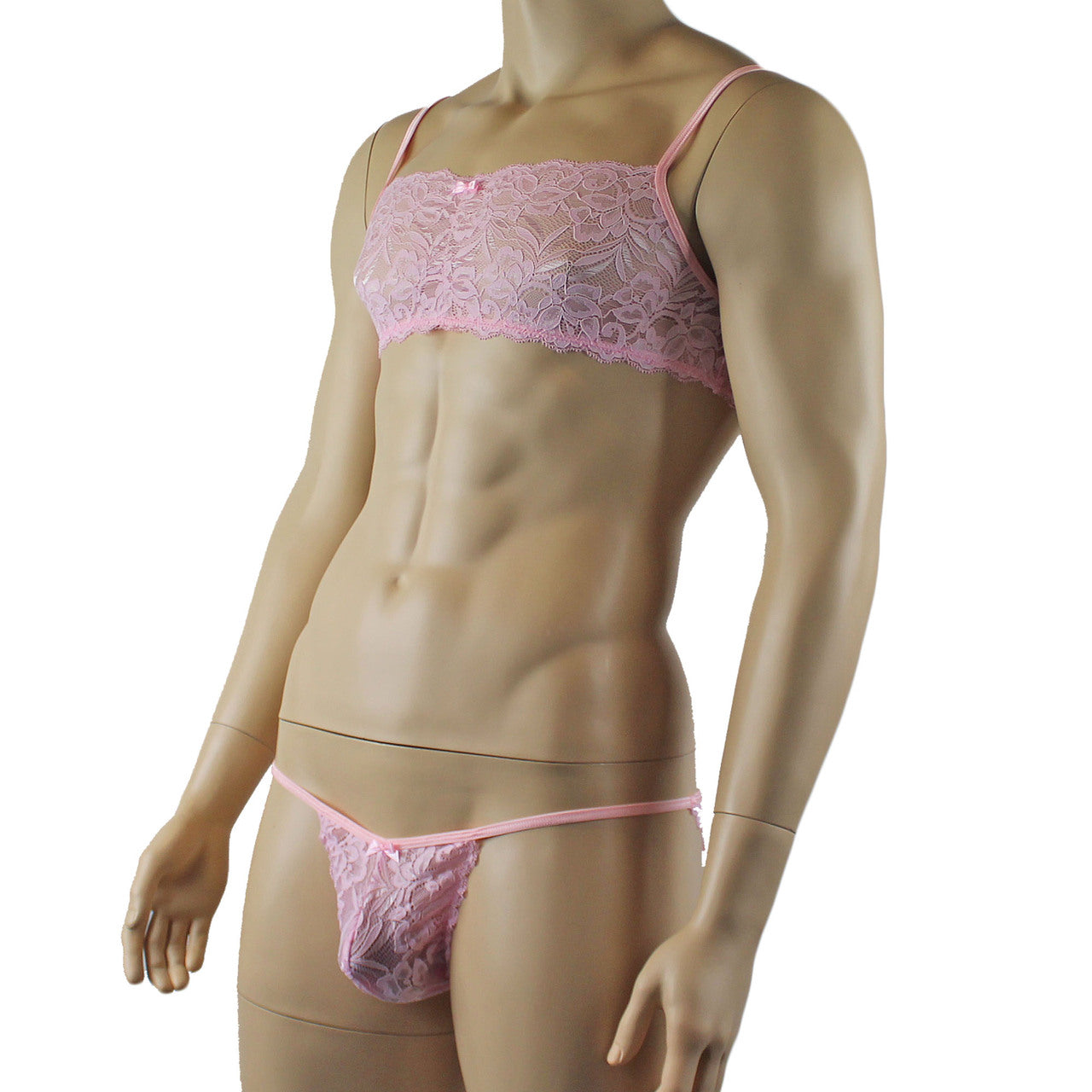 Mens Kristy Lingerie Bra Top and Bikini Brief Light Pink