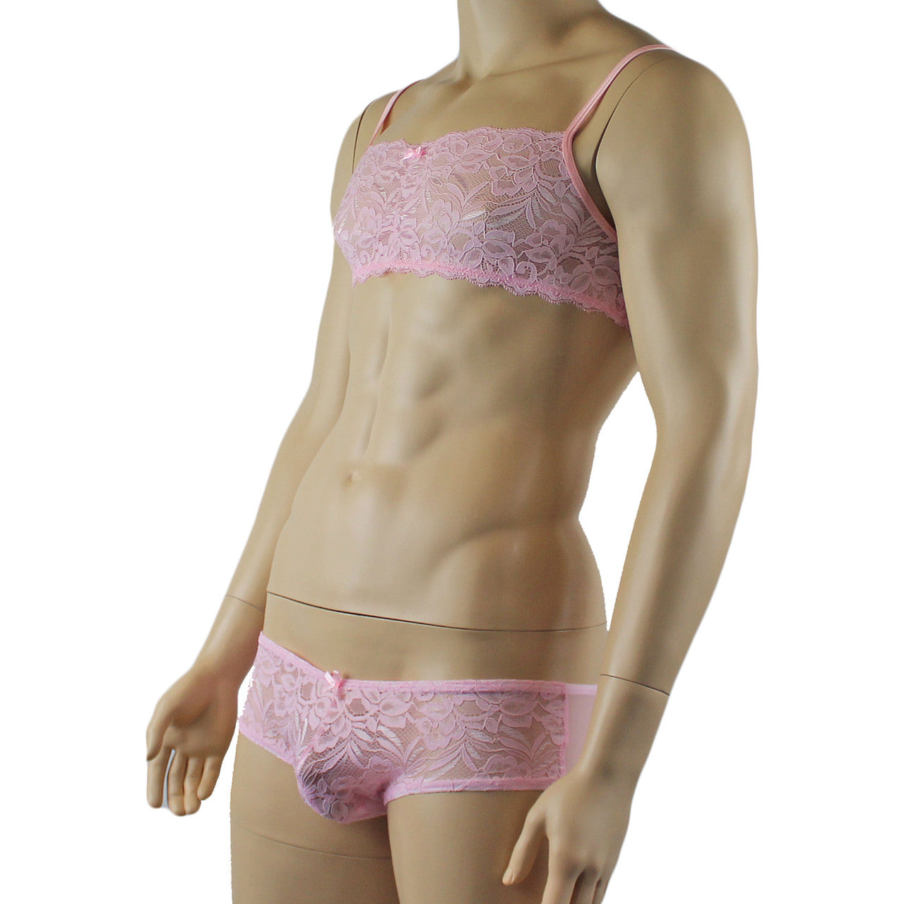 Mens Kristy Lingerie Bra Top and Boxer Briefs Light Pink