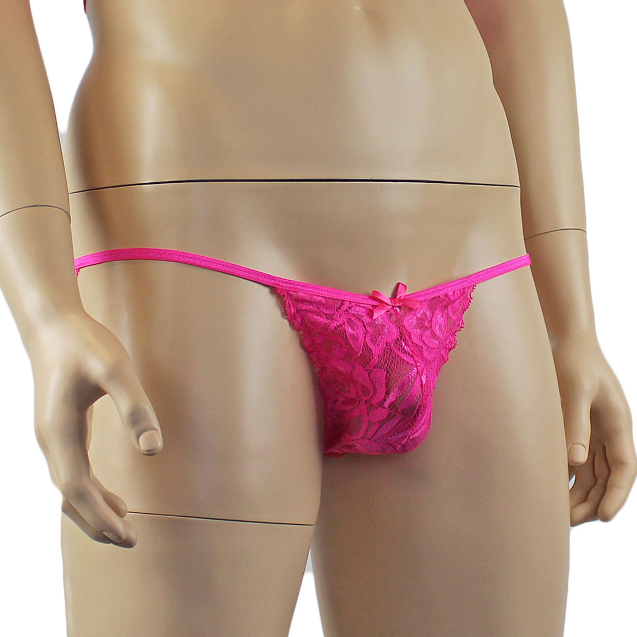 Mens Kristy Sexy Lace Bikini Brief, Male Panties Hot Pink
