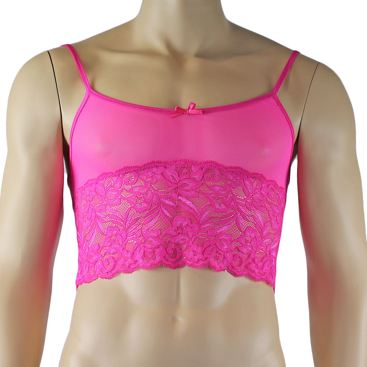 Mens Kristy Sexy Lace Camisole Top and Panty Brief Hot Pink
