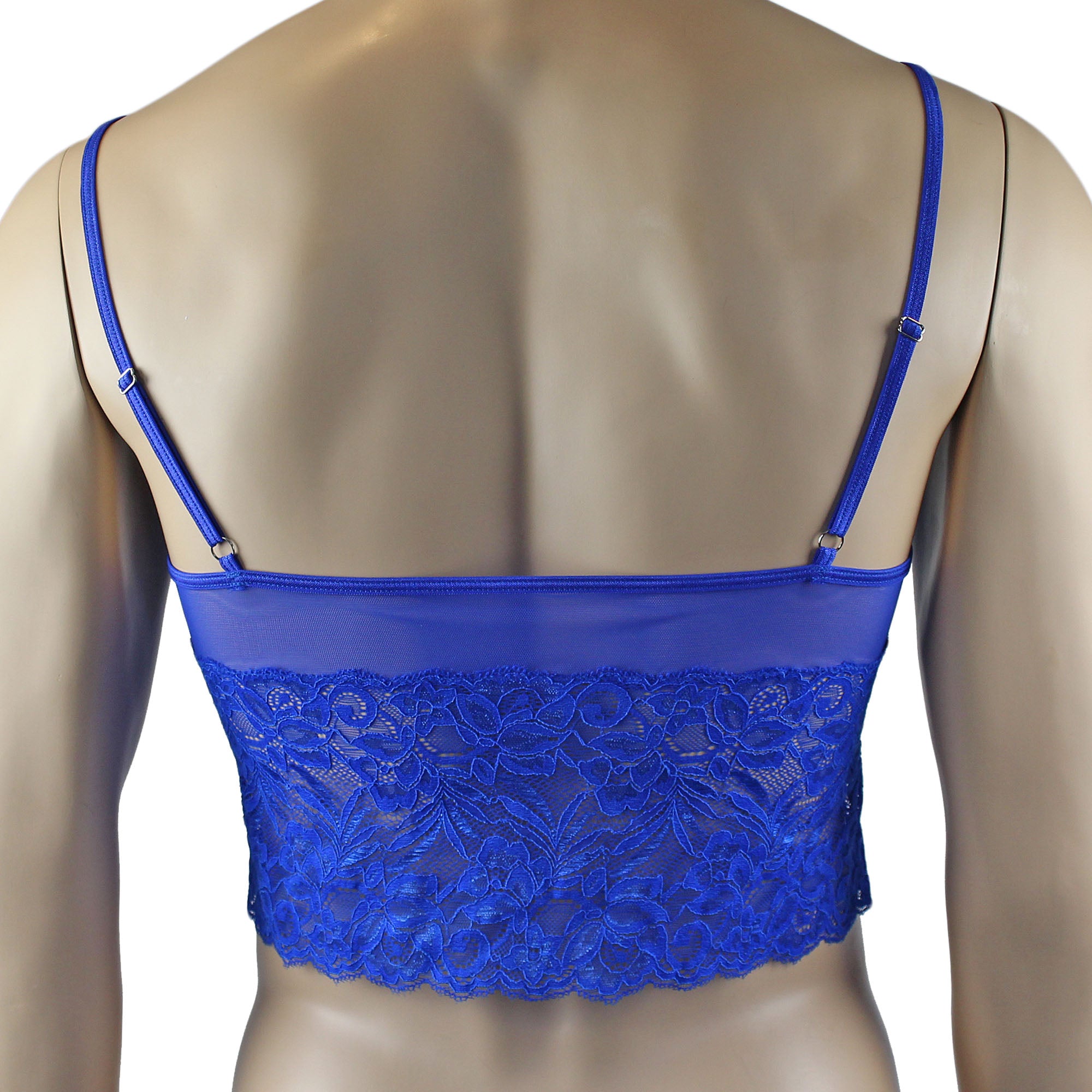 Mens Kristy Sexy Lace Camisole Bra Top and Bikini Brief Blue