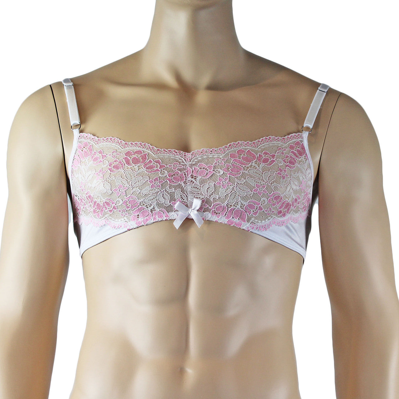 Mens Luxury Bra Top and Boxer Brief with Garters & Stockings White