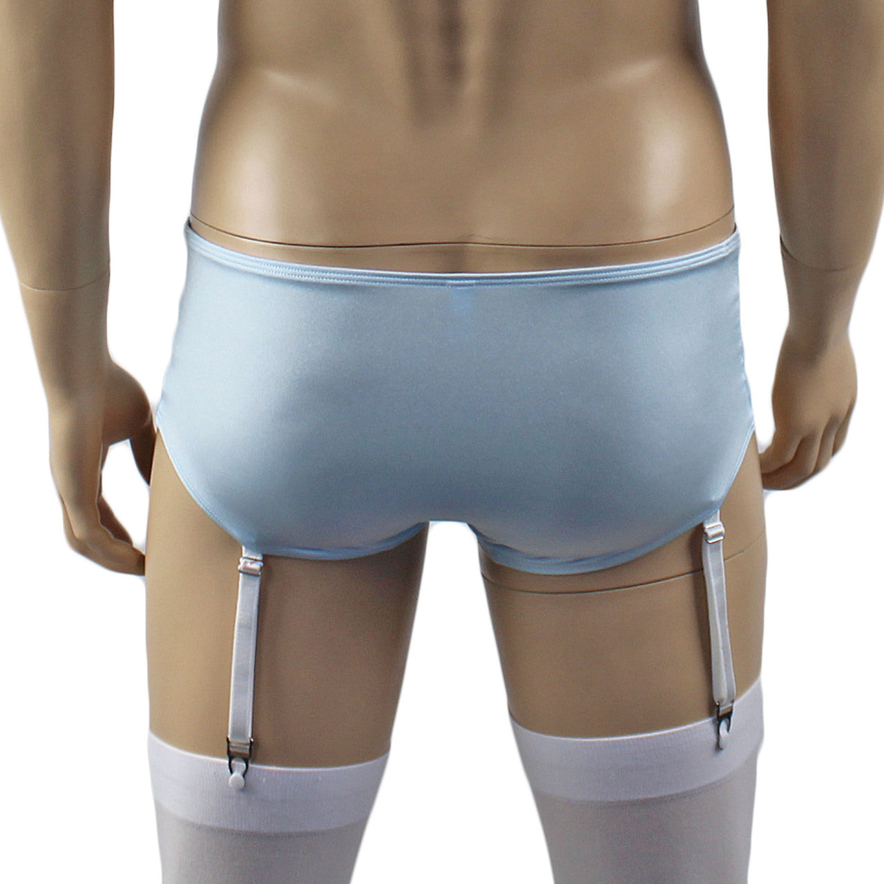 Mens Luxury Boxer Brief with Detachable Garters and Stockings Light Blue