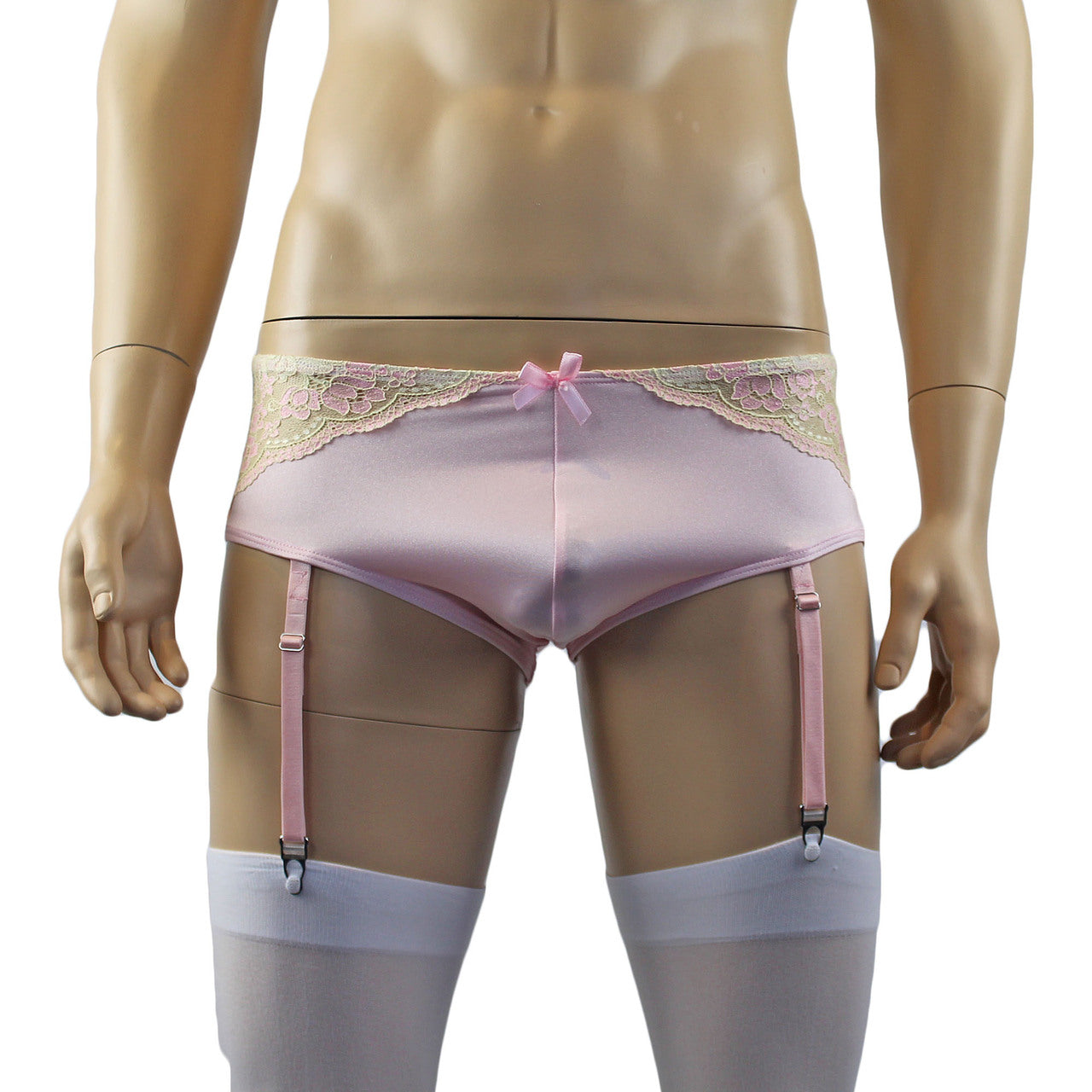 Mens Luxury Boxer Brief with Detachable Garters and Stockings Pink