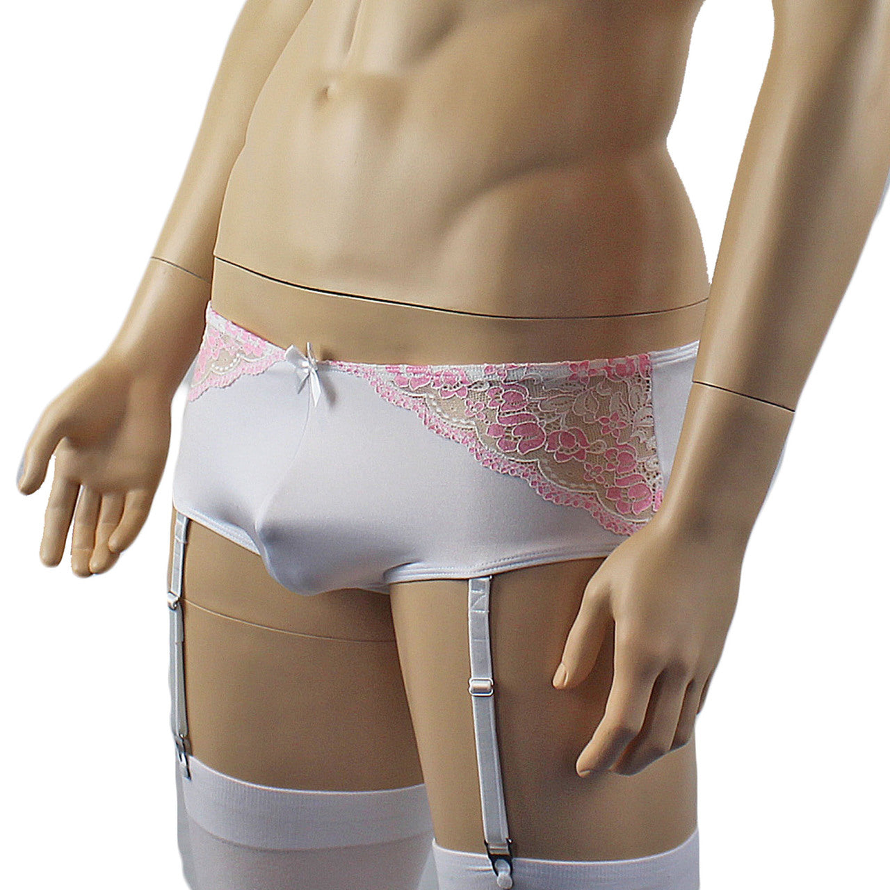 Mens Luxury Boxer Brief with Detachable Garters and Stockings White