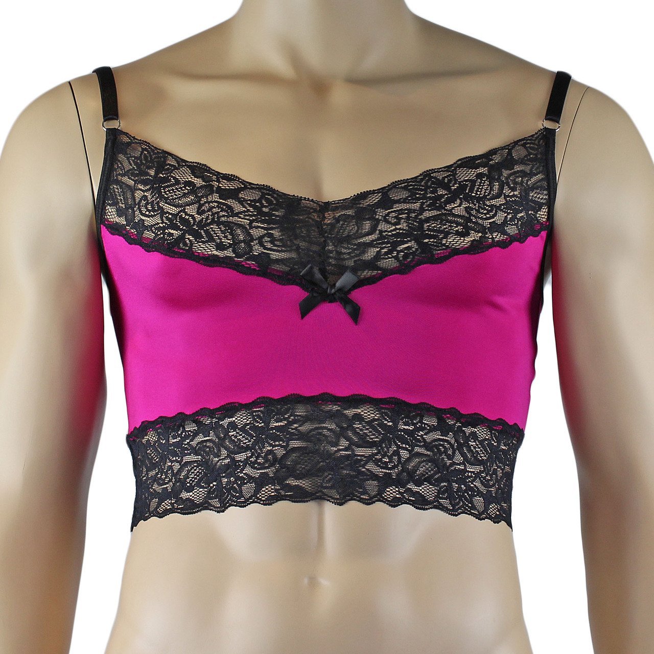 Mens Glamour Camisole Top with Lace Trim Dark (raspberry & black and other colours)