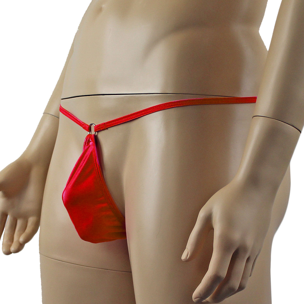 Mens Mick Spandex Tear Drop Ball Bag Pouch with Ring Red